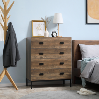 HOMCOM Chest of Drawers – Rustic 4-Drawer Storage Unit for Bedroom & Living Room