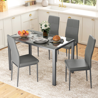 HOMCOM 5 Piece Dining Set with Glass-Top Table and 4 PU Leather Chairs in Grey