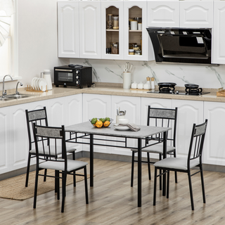 HOMCOM 5 Piece Dining Room Set with Marble-Effect Tabletop and 4 Chairs – Light Grey & Black