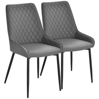 HOMCOM Set of 2 Quilted PU Leather Dining Chairs with Metal Frame in Grey