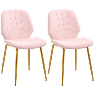 HOMCOM Set of 2 Modern Velvet-Feel Dining Chairs with Padded Seat and Steel Legs – Pink