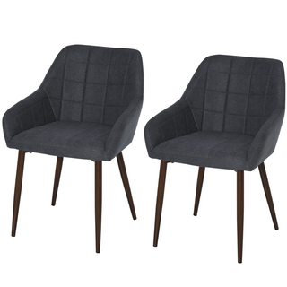 HOMCOM Set of 2 Modern Dining Chairs with Padded Cushions and Metal Legs – Grey