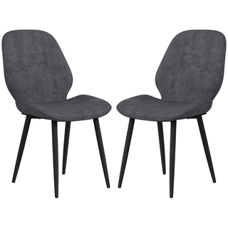 HOMCOM Set of 2 Upholstered Dining Chairs with Velvet-Feel Fabric and Metal Legs – Grey