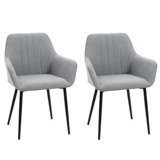 HOMCOM Set of 2 Upholstered Dining Chairs with Tufted Back and Metal Legs – Light Grey