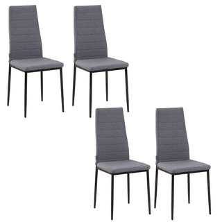 HOMCOM Set of 4 High Back Dining Chairs with Linen-Touch Upholstery and Steel Legs – Grey