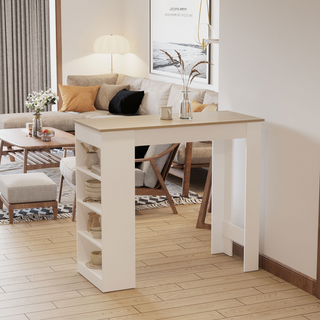 HOMCOM Bar Table with 4-Tier Storage Shelf – Natural Wood Effect