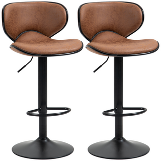 HOMCOM Set of 2 Vintage Microfiber Adjustable Bar Stools with Armless Design – Brown