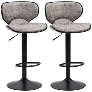 HOMCOM Set of 2 Vintage Microfiber Adjustable Bar Stools with Armless Design – Grey