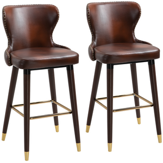 HOMCOM Set of 2 PU Leather Bar Chairs with Studded Detailing – Brown