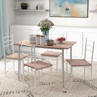 HOMCOM 5-Piece Dining Table and Chairs Set, Space-Saving Design – Brown & White