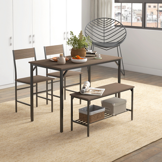 HOMCOM 4-Piece Dining Table and Chairs Set with 2 Chairs and Bench – Grey & Black