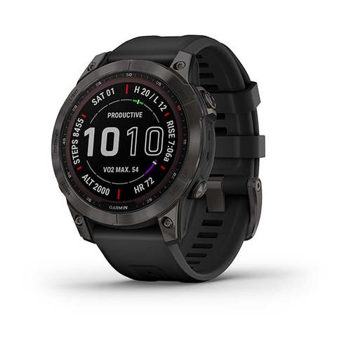 Garmin, fenix 7 Sapphire Solar, 47mm Smart Watch in Carbon Grey DLC Titanium with Black Band Main Im