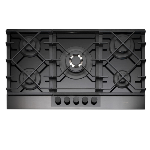 Caple, C889G, 5 Burner Black Glass Gas Hob in Gunmetal Main Image