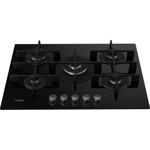 Whirlpool GOWL758/NB 73cm 5 Burner Gas On Glass Hob - Black Main Image