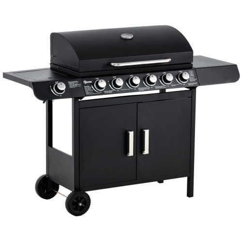 Outsunny 6+1 Burner Gas BBQ Grill Garden Barbecue with Wheels