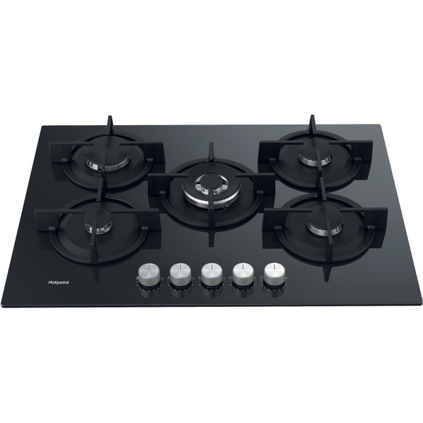 Hotpoint HGS72SBK 73cm 5 Burner Gas on Glass Hob - Black Main Image