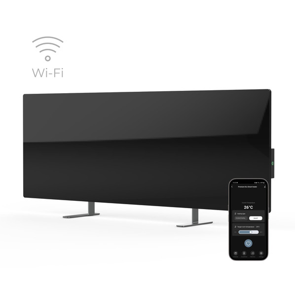 Aeno Premium 700W smart heater in black main product image showing its smart functionality