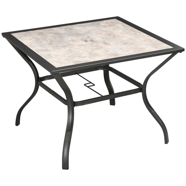 Outsunny Garden Table with Parasol Hole with PC Board Tabletop for 4 Persons in Marble Effect