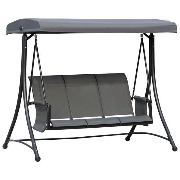 Outsunny 3 Seater Metal Fabric Backyard Patio Swing Bench with Canopy Top in Black