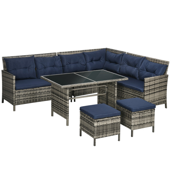 Outsunny 6 Piece Patio Rattan Wicker Sofa Set with Glass Table