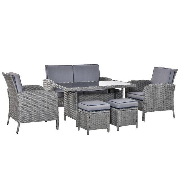 Outsunny 6 Piece All Weather Patio Rattan Dining Table Set