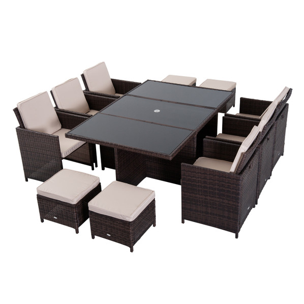 Outsunny 11 Piece Rattan Garden Dining Set, 6 Chairs 4 Footrests & 1 Table