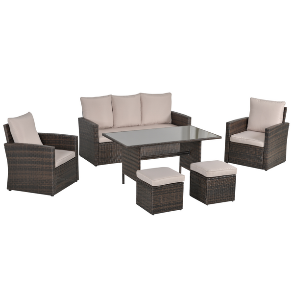 Outsunny 6 Piece Patio Rattan Sofa Furniture Set Dining Table
