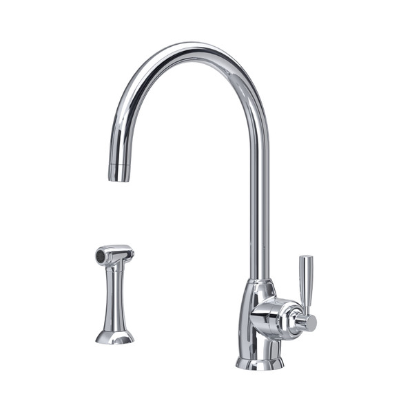 Perrin & Rowe 4846CP Langbourn Single Lever Monobloc C Spout Sink Mixer with Rinse - Chrome Product 