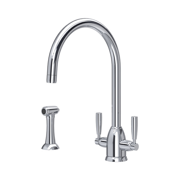 Perrin & Rowe 4866CP Langbourn Monobloc C Spout Sink Mixer with Rinse - Chrome Product Image