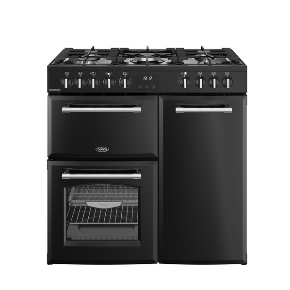 Belling FHRCA90DF-BK 444411820 Farmhouse 90cm Dual Fuel Range Cooker - Black Product Image