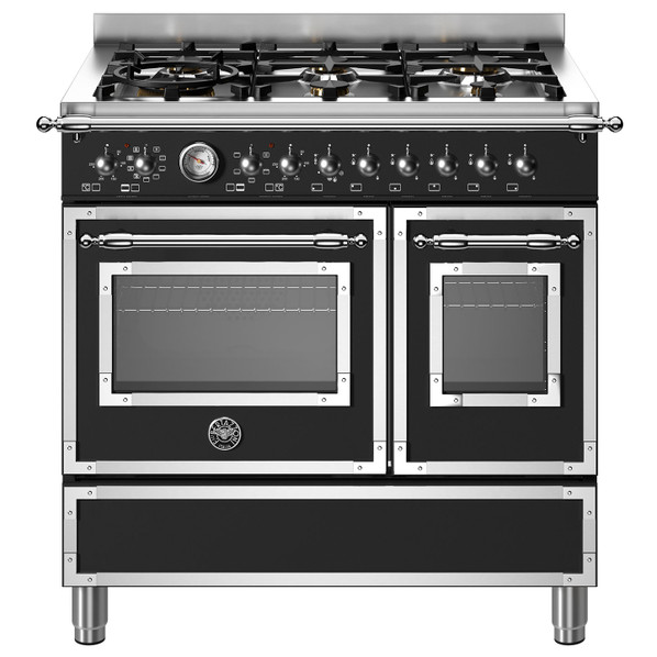 Bertazzoni HER96L2ENET 90cm Heritage Dual Fuel Double Oven Range Cooker - Matt Black Product Image