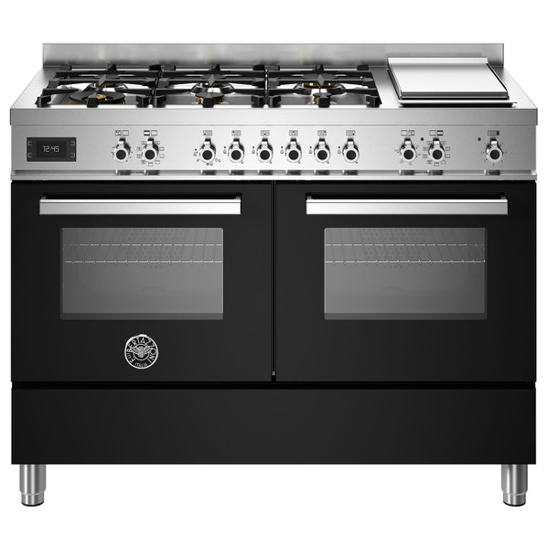 Bertazzoni PRO126G2ENET 120cm Professional Dual Fuel Double Oven Range Cooker - Black Product Image