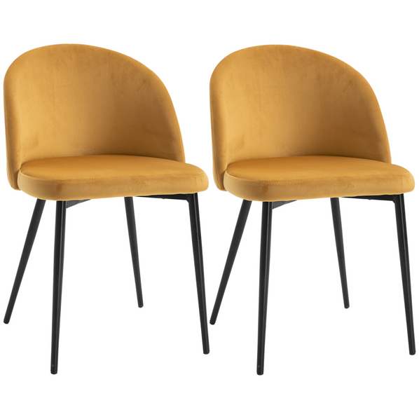 HOMCOM Set of 2 Modern Upholstered Fabric Bucket Dining Chairs – Yellow