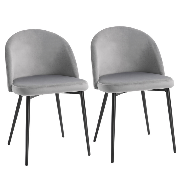 HOMCOM Set of 2 Modern Upholstered Fabric Bucket Dining Chairs – Grey