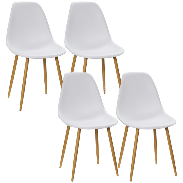 HOMCOM Set of 4 Scandinavian-Style Dining Chairs with Curved Back and Metal Legs – White