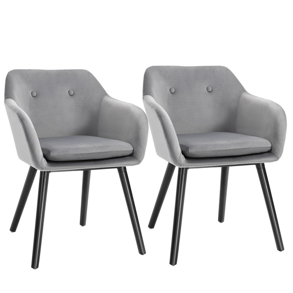 HOMCOM Set of 2 Modern Upholstered Fabric Bucket Armchairs with Tufted Back – Grey