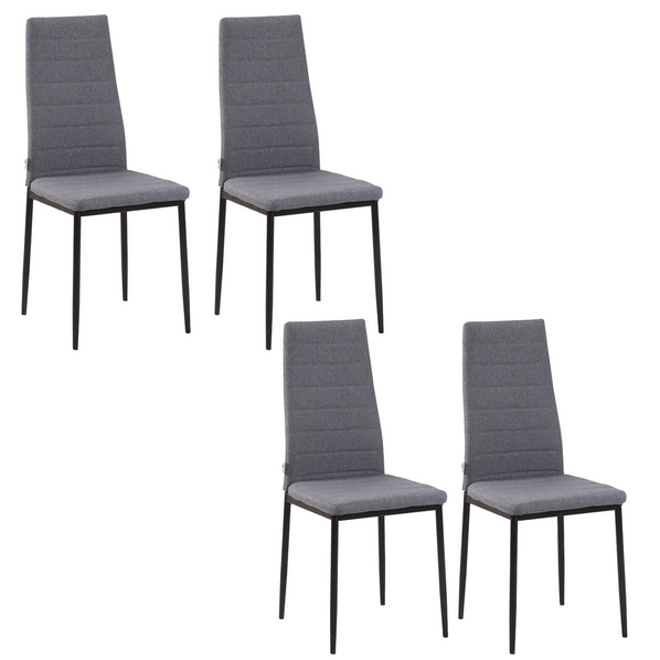 HOMCOM Set of 4 High Back Dining Chairs with Linen-Touch Upholstery and Steel Legs – Grey