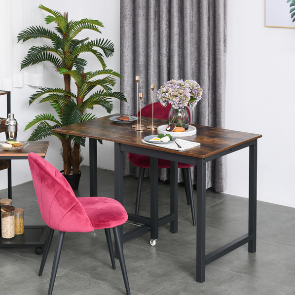 HOMCOM Drop-Leaf Folding Dining Table with Wheels – Industrial Style