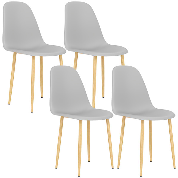HOMCOM Set of 4 Modern Dining Chairs with Curved Back and Steel Legs – Grey
