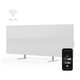 Aeno Premium 700W Smart Heater in White on display with a smartphone showcasing its smart functional