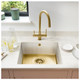 Caple SASO45/16 undermount sink with gold tap in a contemporary minimalist kitchen with infused wate