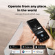 Woman using Aeno's smart home app, controlling LED Smart Heater and showcasing Alexa, Siri and Googl