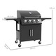 Outsunny 4 Burner Gas Grill Portable BBQ Trolley with 4 Wheels and Side Shelves
