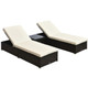  Outsunny 3 Piece Rattan Lounger Set in Deep Coffee & Cream White 