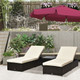  Outsunny 3 Piece Rattan Lounger Set in Deep Coffee & Cream White 