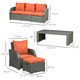 Outsunny 6 Piece Padded Recliner Outdoor Rattan Furniture Set