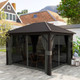 Outsunny 3.6 x 3m Metal Hardtop Gazebo with Screened Curtain in Dark Grey
