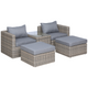 Outsunny 5 Piece Rattan Armchair and Table Set with Footstools