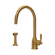 Perrin & Rowe 4846AB Langbourn Single Lever Monobloc C Spout Sink Mixer with Rinse - Aged Brass Prod