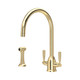 Perrin & Rowe 4866BR Langbourn Monobloc C Spout Sink Mixer with Rinse - Polished Brass Product Image